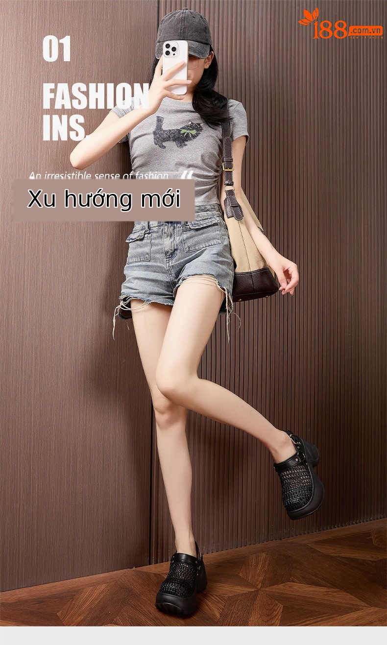 Giày cao gót nữ mũi tròn bít đế dày tăng chiều cao — Bạc, Đen chi tiết 2