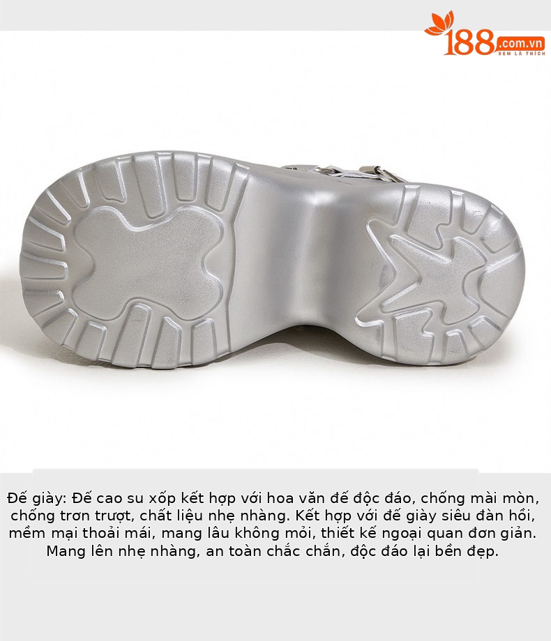 Giày cao gót nữ mũi tròn bít đế dày tăng chiều cao — Bạc, Đen chi tiết 7
