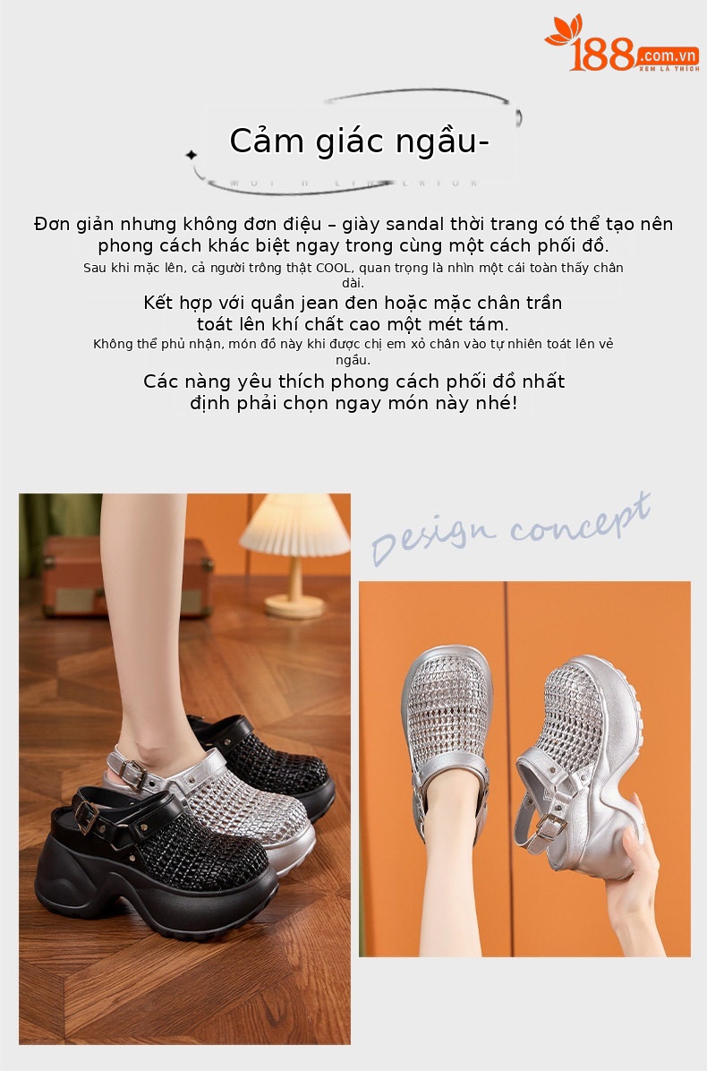 Giày cao gót nữ mũi tròn bít đế dày tăng chiều cao — Bạc, Đen chi tiết 4