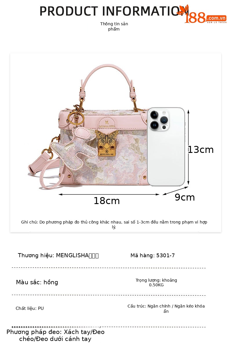 Túi hộp nữ thời trang cá tính thiết kế mới xuân hè, dáng hộp đeo chéo đi làm đa năng chi tiết 7