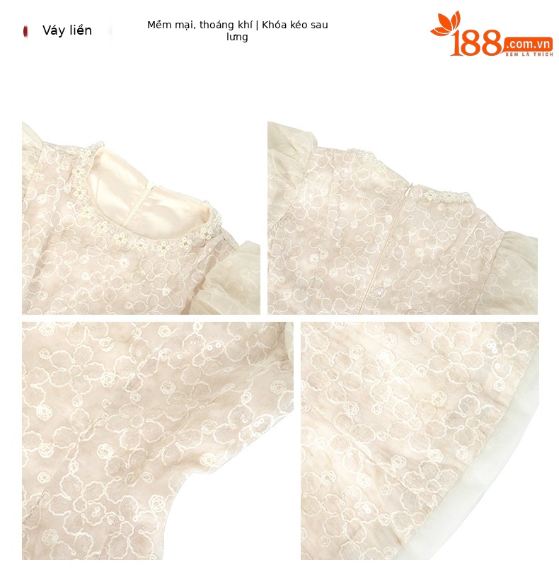 Váy tutu cổ tròn tay phồng eo thon công chúa Pháp mùa hè — mơ chi tiết 2