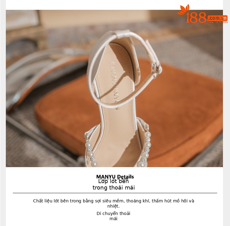 Sandal cao gót nữ Jin Gang YY10506 mũi nhọn hở mũi gót thô đế chống nước — Màu sâm panh chi tiết 5