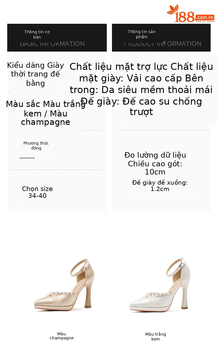 Sandal cao gót nữ Jin Gang YY10506 mũi nhọn hở mũi gót thô đế chống nước — Màu sâm panh chi tiết 3
