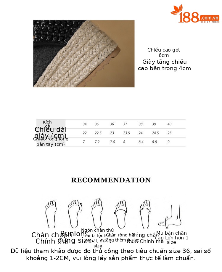 Dép sandal nữ đế dày miệng cá rỗng phong cách mùa hè, đế tăng chiều cao dây gai dầu — đen, trắng chi tiết 4