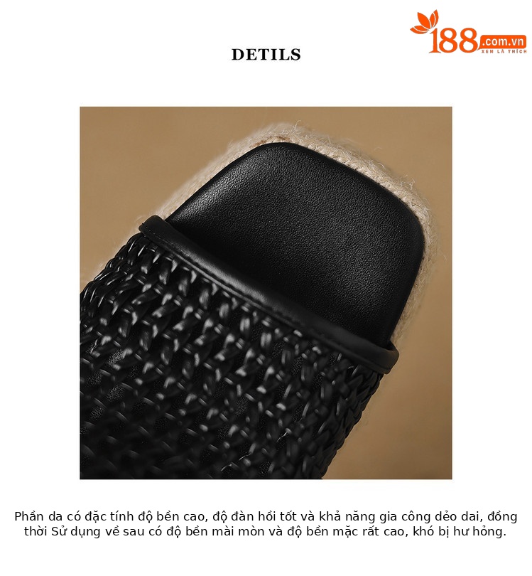 Dép sandal nữ đế dày miệng cá rỗng phong cách mùa hè, đế tăng chiều cao dây gai dầu — đen, trắng chi tiết 6