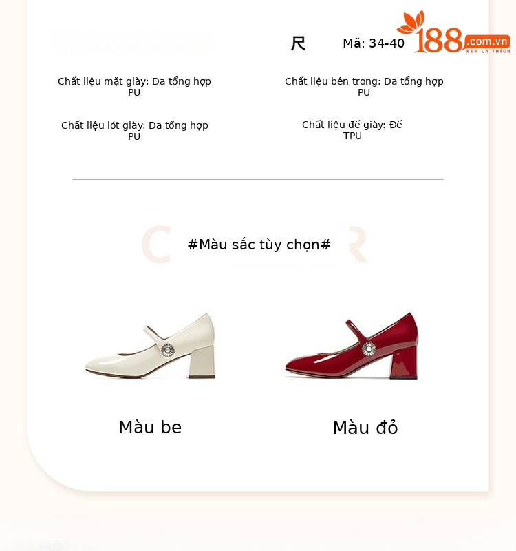 Giày cao gót Mary Jane nữ đế dày gót vuông 9 cm mùa hè 2025 kiểu Pháp — 4625101484 màu đỏ, 4625101484m màu chi tiết 4
