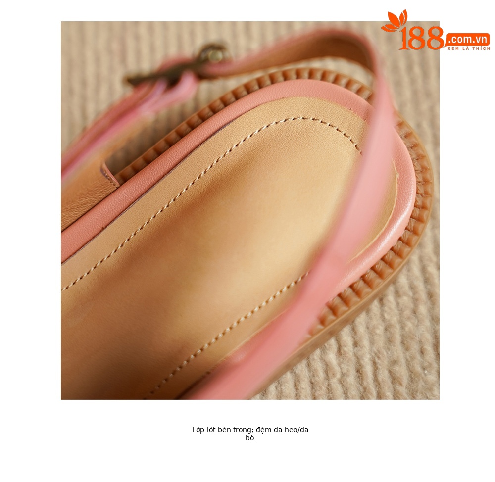 Dép sandal nữ quai chữ V đơn giản da bò mềm đế bệt — màu hồng chi tiết 15