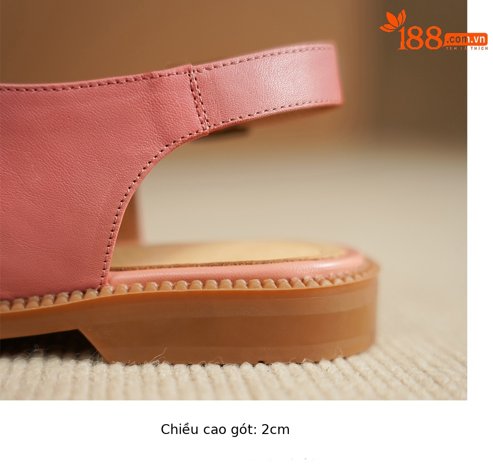 Dép sandal nữ quai chữ V đơn giản da bò mềm đế bệt — màu hồng chi tiết 16