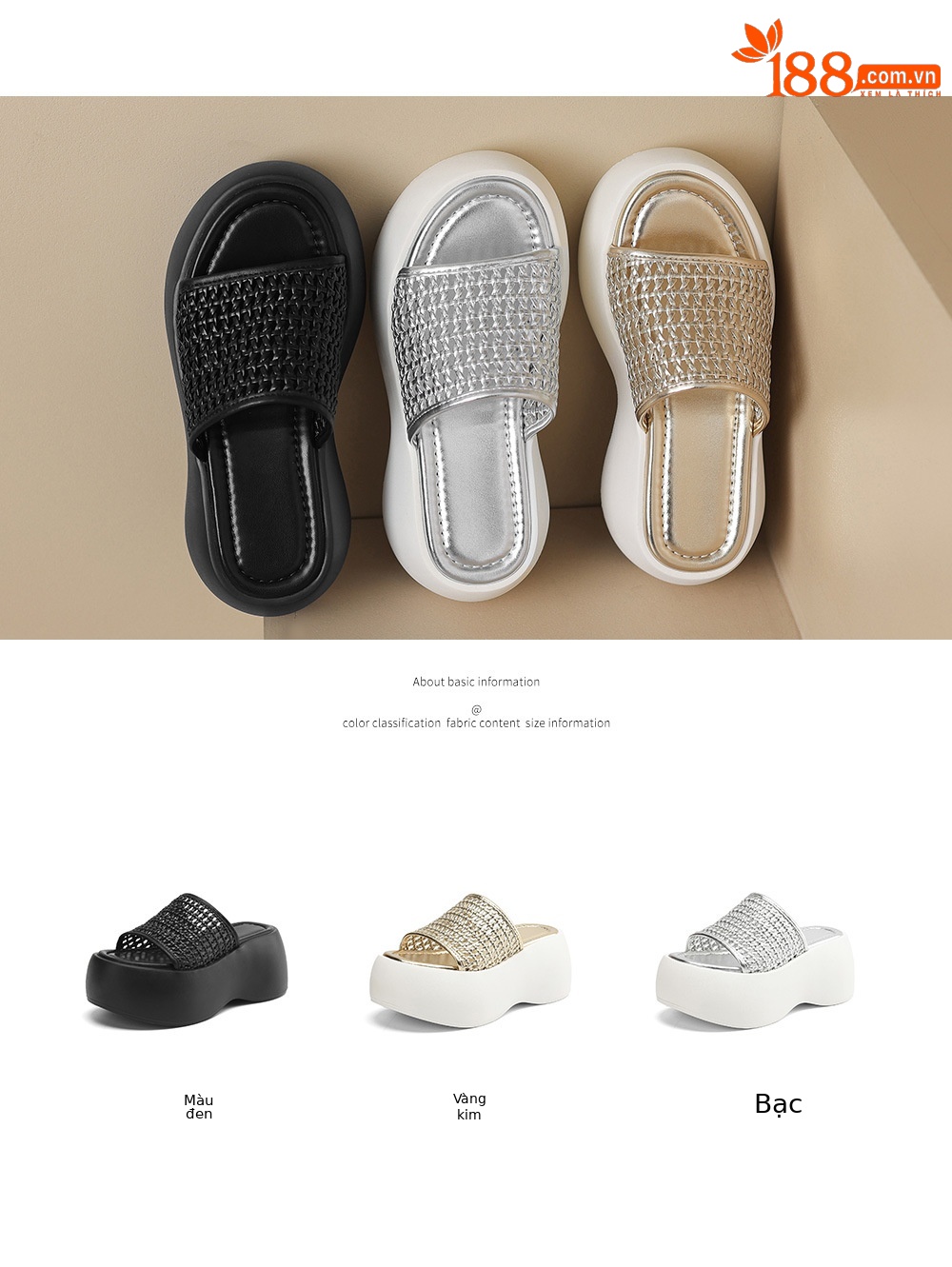 Dép sandal nữ quai chữ V đế xuồng cao, đan rỗng đi biển mùa hè — Màu đen, Màu vàng, Màu bạc chi tiết 4