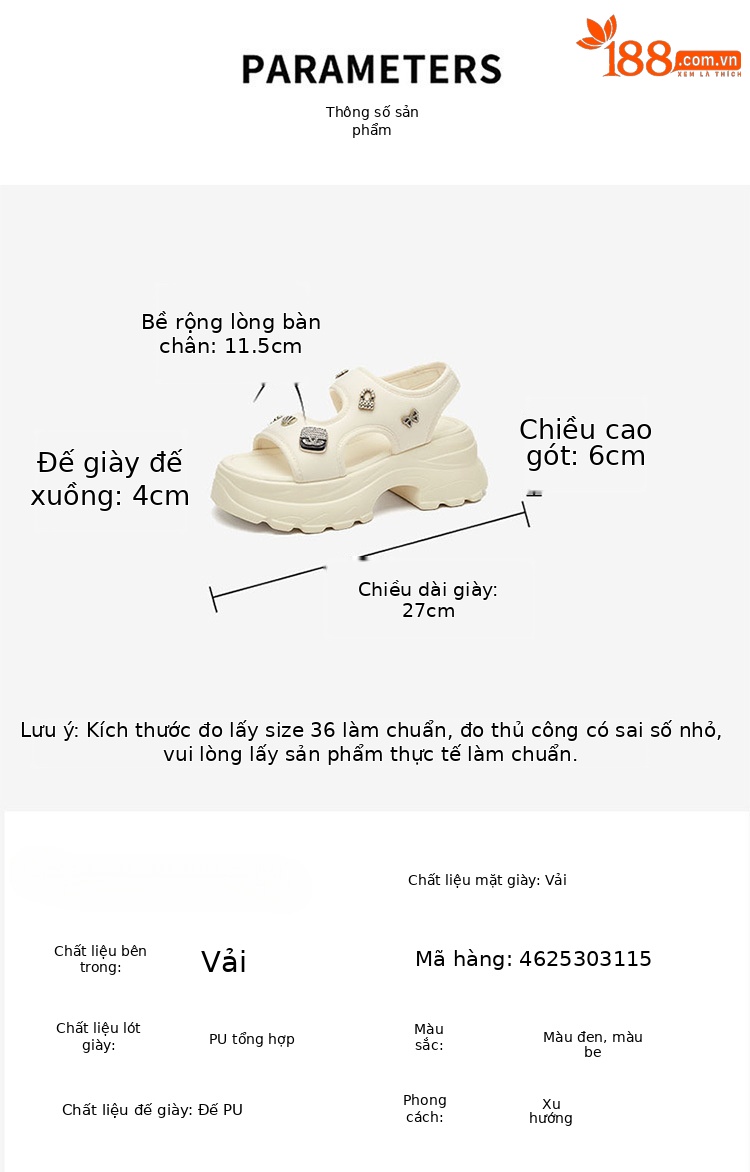 Sneaker đế dày nữ phong cách thể thao mùa hè 2025 – giày chunky đế cao dễ phối — 4625303115 Màu đen, 4625303115 Màu be chi tiết 3
