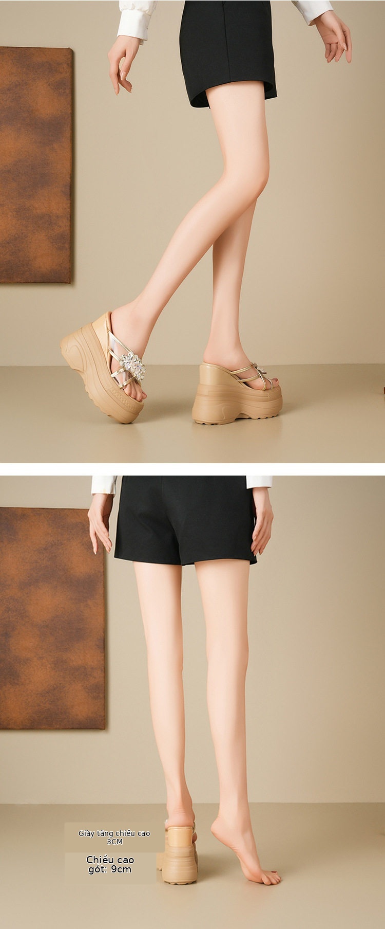 Sandal cao gót nữ hở mũi đế dày gót 12 cm — Trắng, Đen, Áo khoác sáng chi tiết 4