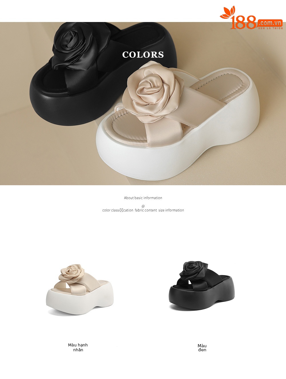Dép sandal nữ xỏ ngón đế xuồng cao gót platform hoa nổi — Màu đen, Màu mơ chi tiết 4