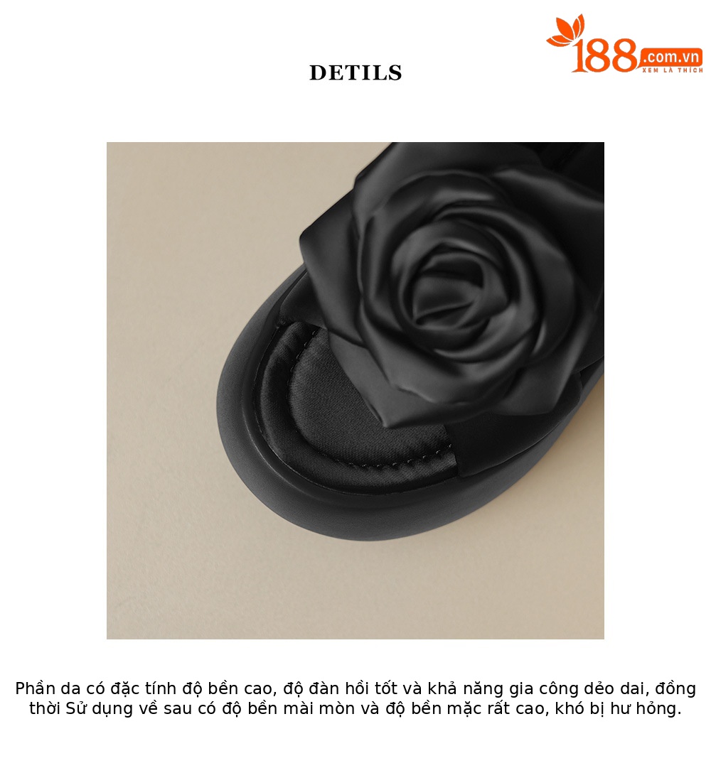 Dép sandal nữ xỏ ngón đế xuồng cao gót platform hoa nổi — Màu đen, Màu mơ chi tiết 16