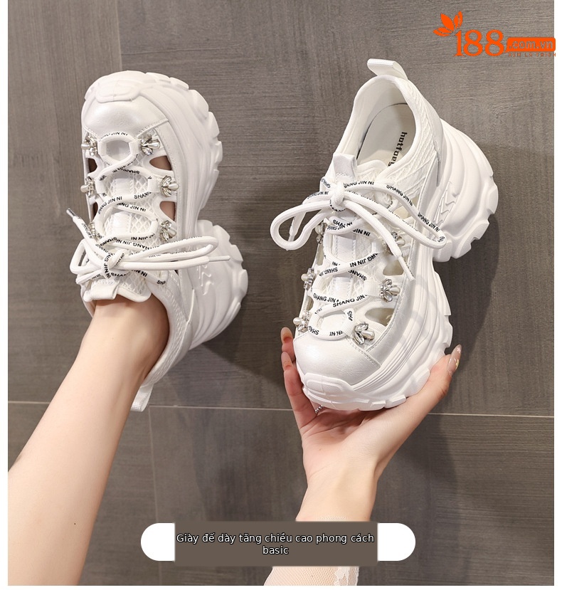 Giày thể thao nữ đế dày cut-out thoáng khí, tăng chiều cao — trắng chi tiết 1