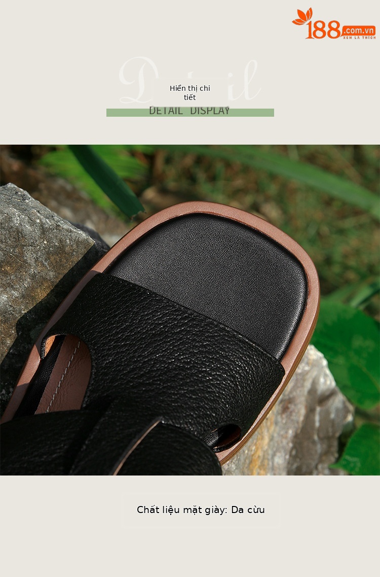Dép sandal nữ đế dày gót vuông mũi hở 4.5 cm kiểu La Mã — đen chi tiết 3