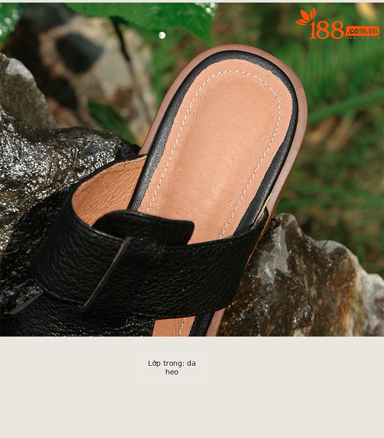 Dép sandal nữ đế dày gót vuông mũi hở 4.5 cm kiểu La Mã — đen chi tiết 5