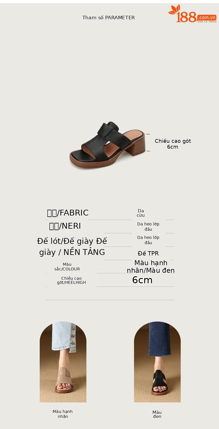 Dép sandal nữ đế dày gót vuông mũi hở 4.5 cm kiểu La Mã — đen chi tiết 2