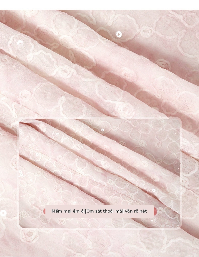 Đầm ren maxi nữ tay phồng eo cao dáng chữ A — [Hồng], [Mơ] chi tiết 3