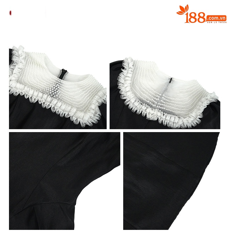 Váy maxi nữ thắt eo kiểu Hepburn thanh lịch, dáng xòe eo thon — Màu đen chi tiết 3