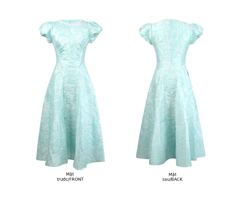 Đầm maxi nữ cổ vuông tay ngắn dáng chữ A — [Xanh nhạt] chi tiết 4