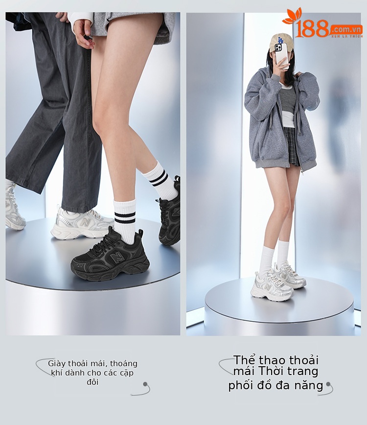 Giày sneaker nữ chunky đế dày lưới thoáng khí — sông băng màu xám chi tiết 5