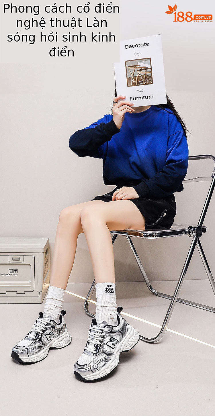 Giày sneaker nữ chunky đế dày lưới thoáng khí — sông băng màu xám chi tiết 16