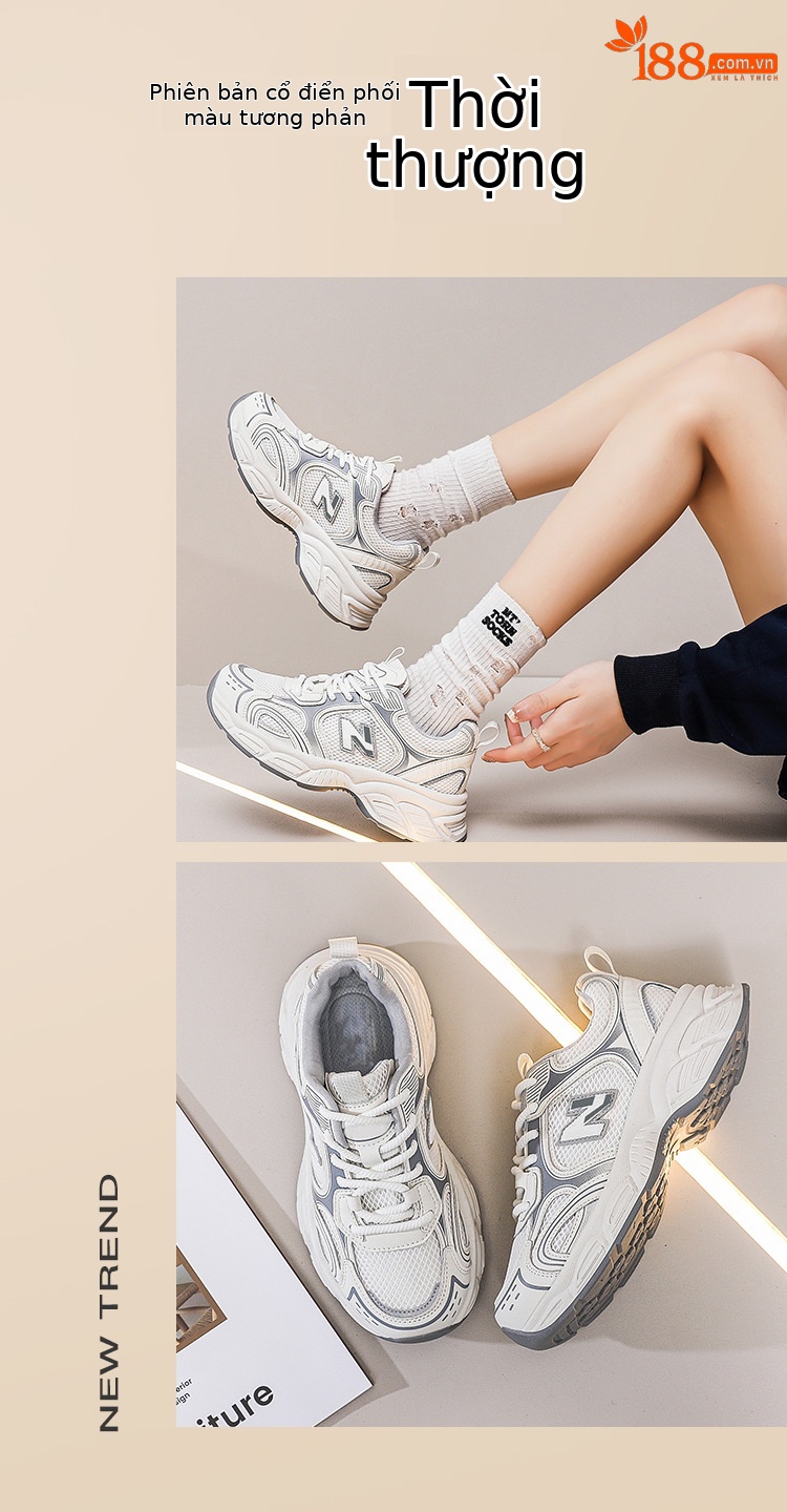 Giày sneaker nữ chunky đế dày lưới thoáng khí — sông băng màu xám chi tiết 18