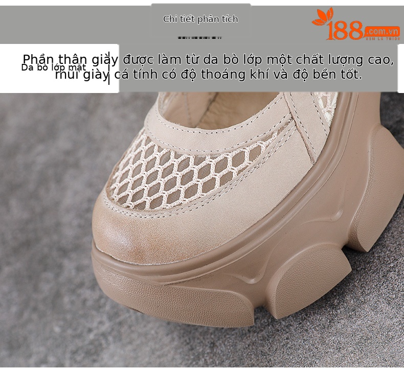 Dép bít mũi nữ đế dày da bò thật tăng chiều cao, form nhẹ êm chân — Màu trắng be chi tiết 4