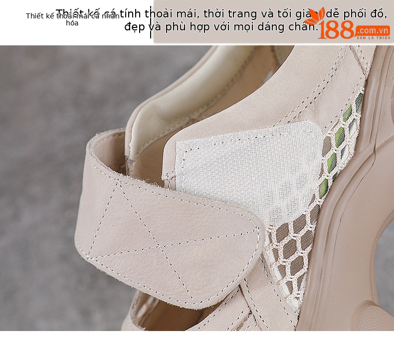 Dép bít mũi nữ đế dày da bò thật tăng chiều cao, form nhẹ êm chân — Màu trắng be chi tiết 5