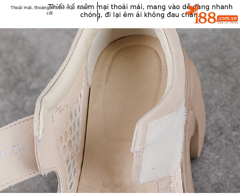 Dép bít mũi nữ đế dày da bò thật tăng chiều cao, form nhẹ êm chân — Màu trắng be chi tiết 6
