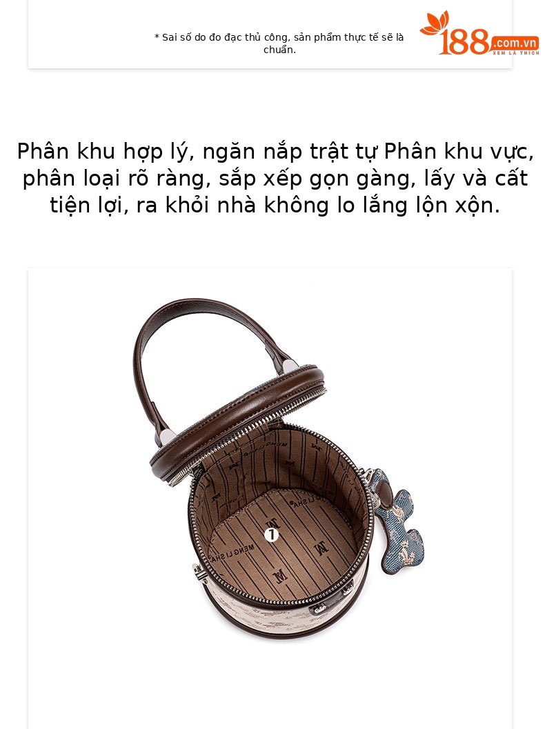 Túi bucket nữ xách tay in họa tiết cổ điển Âu Mỹ, đeo chéo một bên vai đi làm chi tiết 10