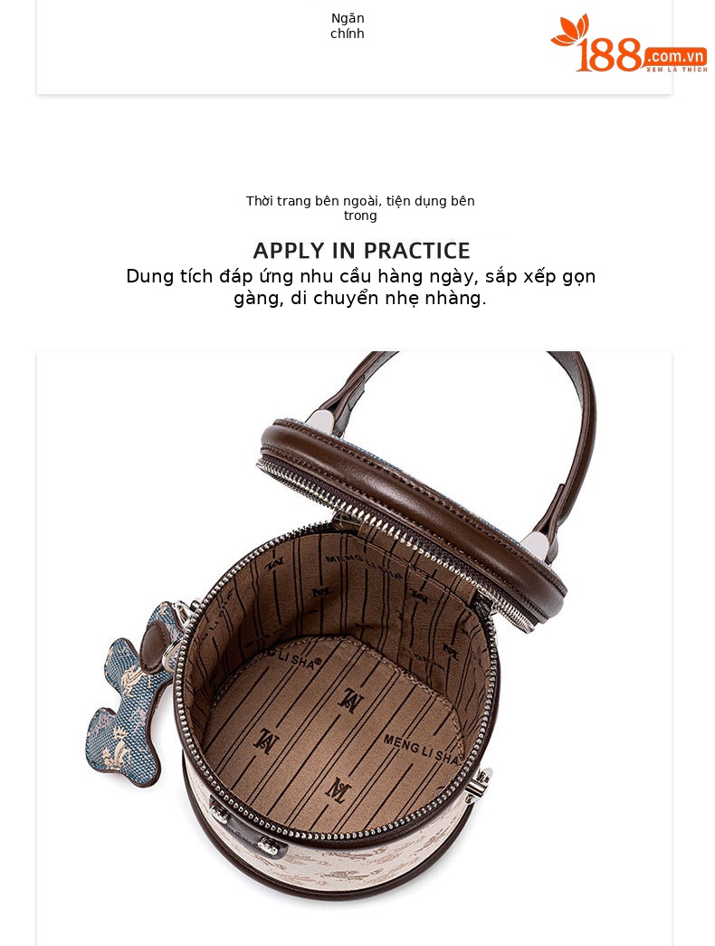 Túi bucket nữ xách tay in họa tiết cổ điển Âu Mỹ, đeo chéo một bên vai đi làm chi tiết 11