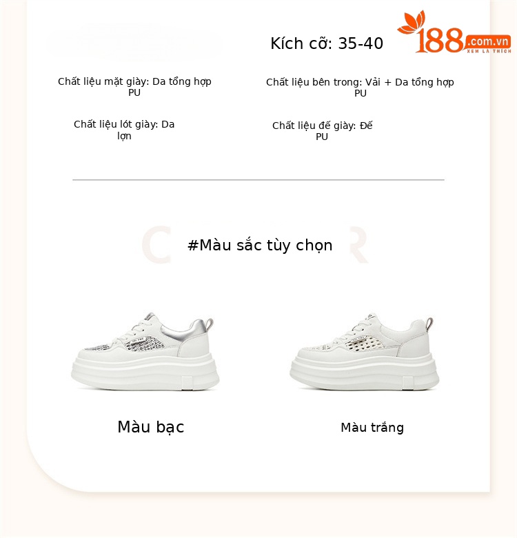 Giày sneaker nữ đế dày màu trắng họa tiết lỗ thoáng khí mùa hè 2025 — Lưới 3125101018m màu, 3125101018 màu đen, 3125101018 lưới bạc, 3125101018m màu chi tiết 4