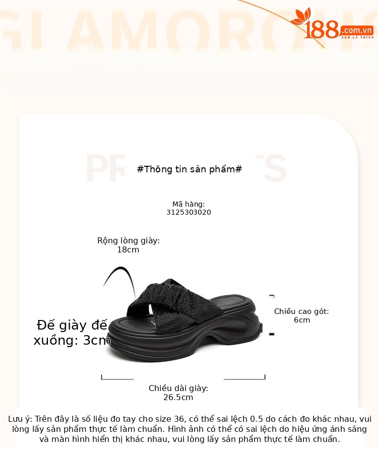 Dép sandal nữ quai chữ V đế dày platform mùa hè 2025 — 3125303020 màu đen, 3125303020m màu chi tiết 3