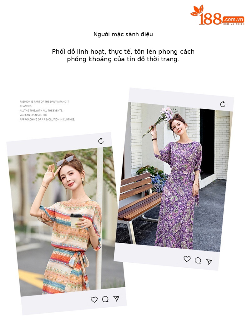 Đầm maxi nữ thắt eo in họa tiết hoa thanh lịch mùa hè 2025 — Cam hoa, Hoa tím, Hoa sọc, Hồng hoa tím chi tiết 7
