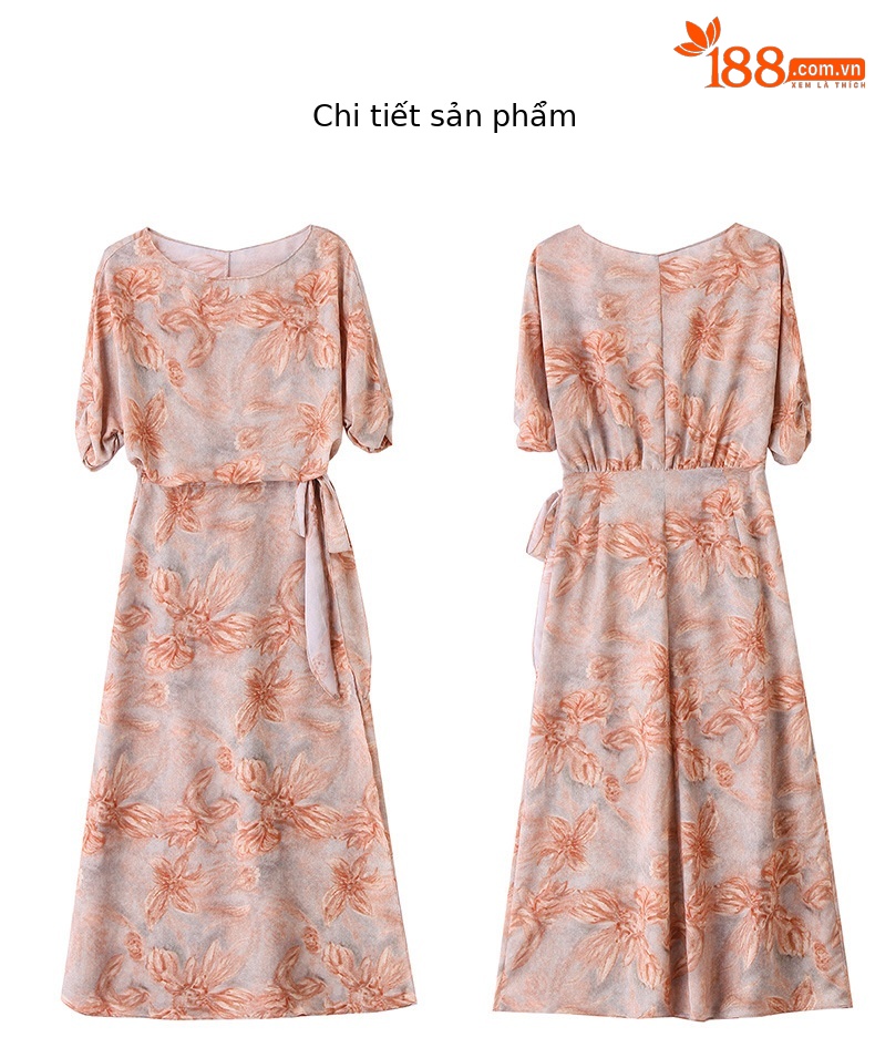 Đầm maxi nữ thắt eo in họa tiết hoa thanh lịch mùa hè 2025 — Cam hoa, Hoa tím, Hoa sọc, Hồng hoa tím chi tiết 41