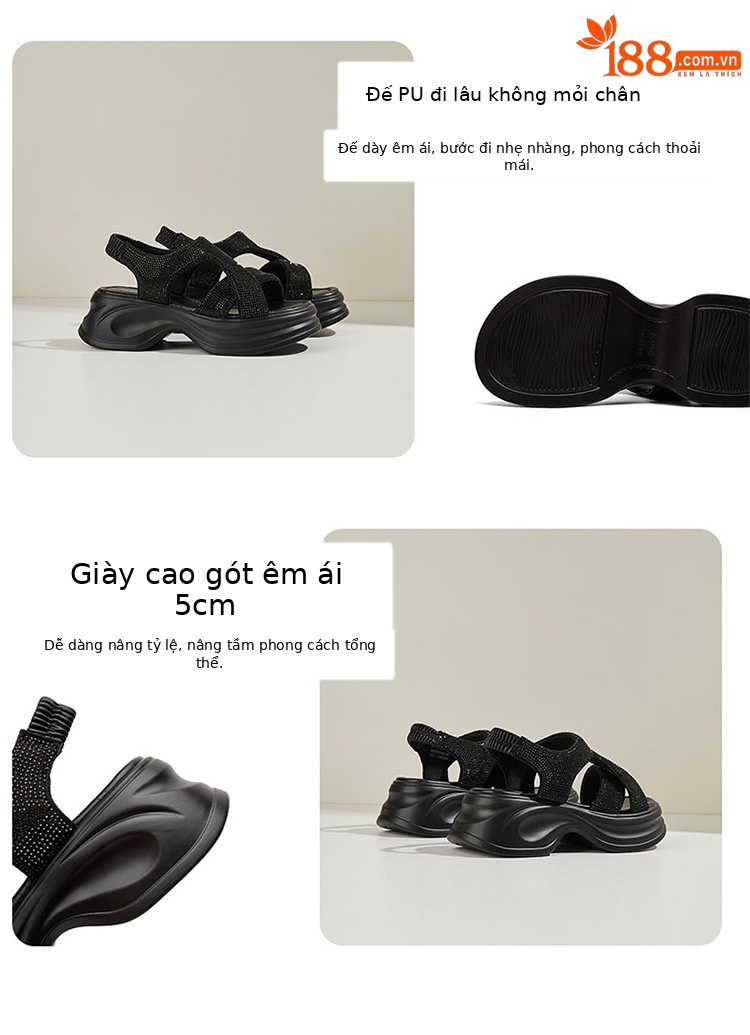 Sandal đế dày thời trang nữ đi biển mùa hè đế mềm êm chân — 4625303116 màu mơ, 4625303116 Màu đen chi tiết 4