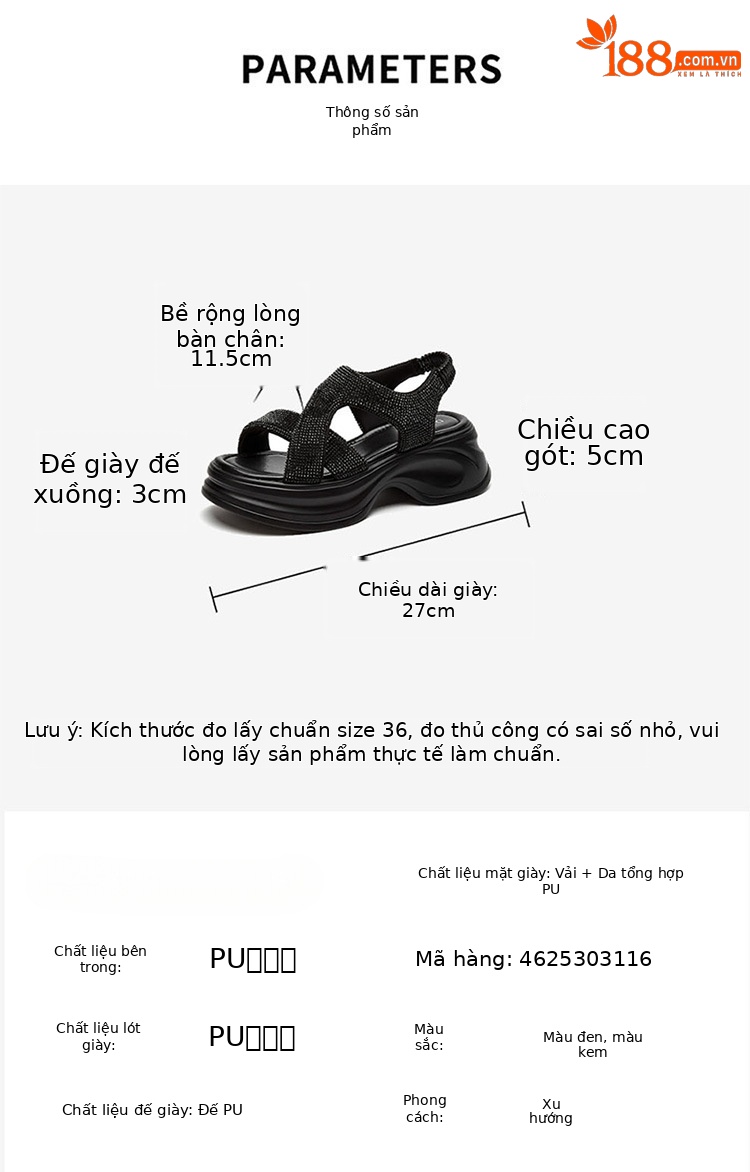 Sandal đế dày thời trang nữ đi biển mùa hè đế mềm êm chân — 4625303116 màu mơ, 4625303116 Màu đen chi tiết 3
