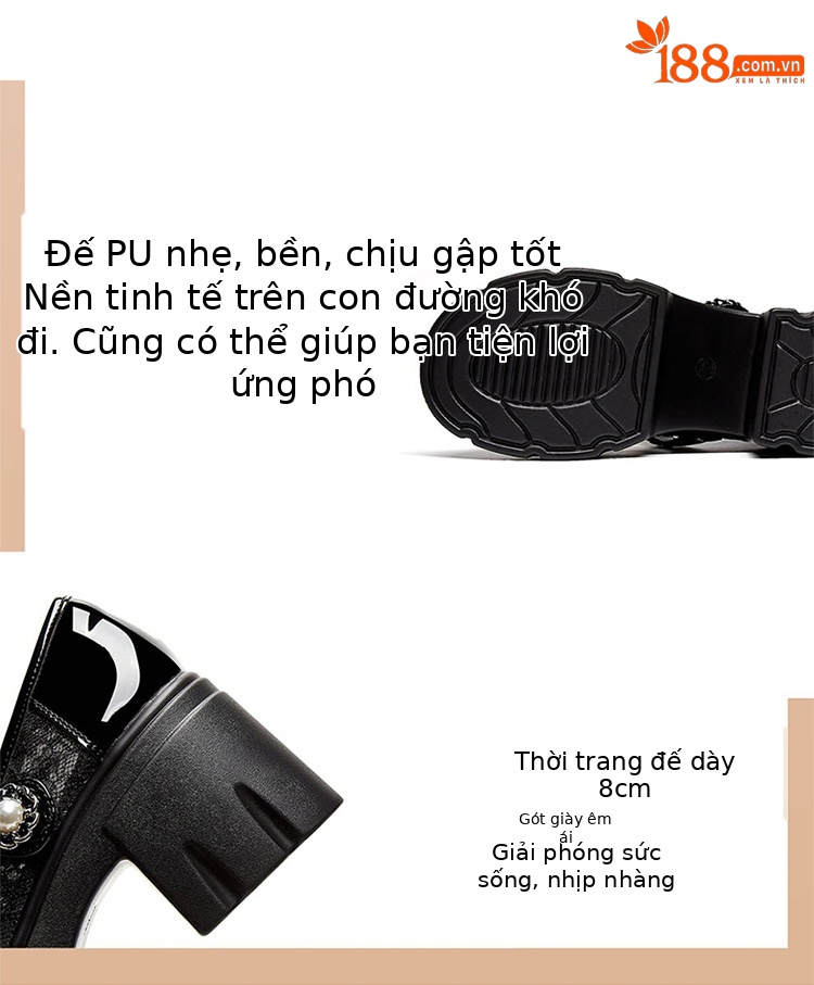 Giày Mary Jane nữ đế dày tăng chiều cao 8cm, gót vuông, lưới ren thoáng khí, miệng nông kiểu Pháp — 4625101369m màu, 4625101369 màu đen chi tiết 6