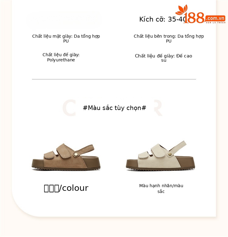 Dép sandal nữ đế dày quai chữ V hai kiểu mặc ngoài hè 2025 — Kaki, 3125303031quả mơ chi tiết 4