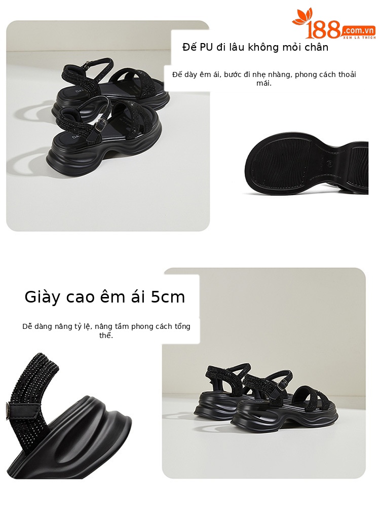 Dép sandal nữ đế xuồng tăng chiều cao, đế dày mềm mại, phong cách hè 2025 — 4625303097 màu mơ, 4625303097 màu đen, 4625303097m màu chi tiết 4