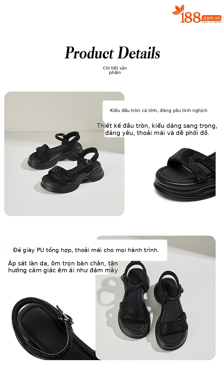 Dép sandal nữ đế xuồng tăng chiều cao, đế dày mềm mại, phong cách hè 2025 — 4625303097 màu mơ, 4625303097 màu đen, 4625303097m màu chi tiết 3