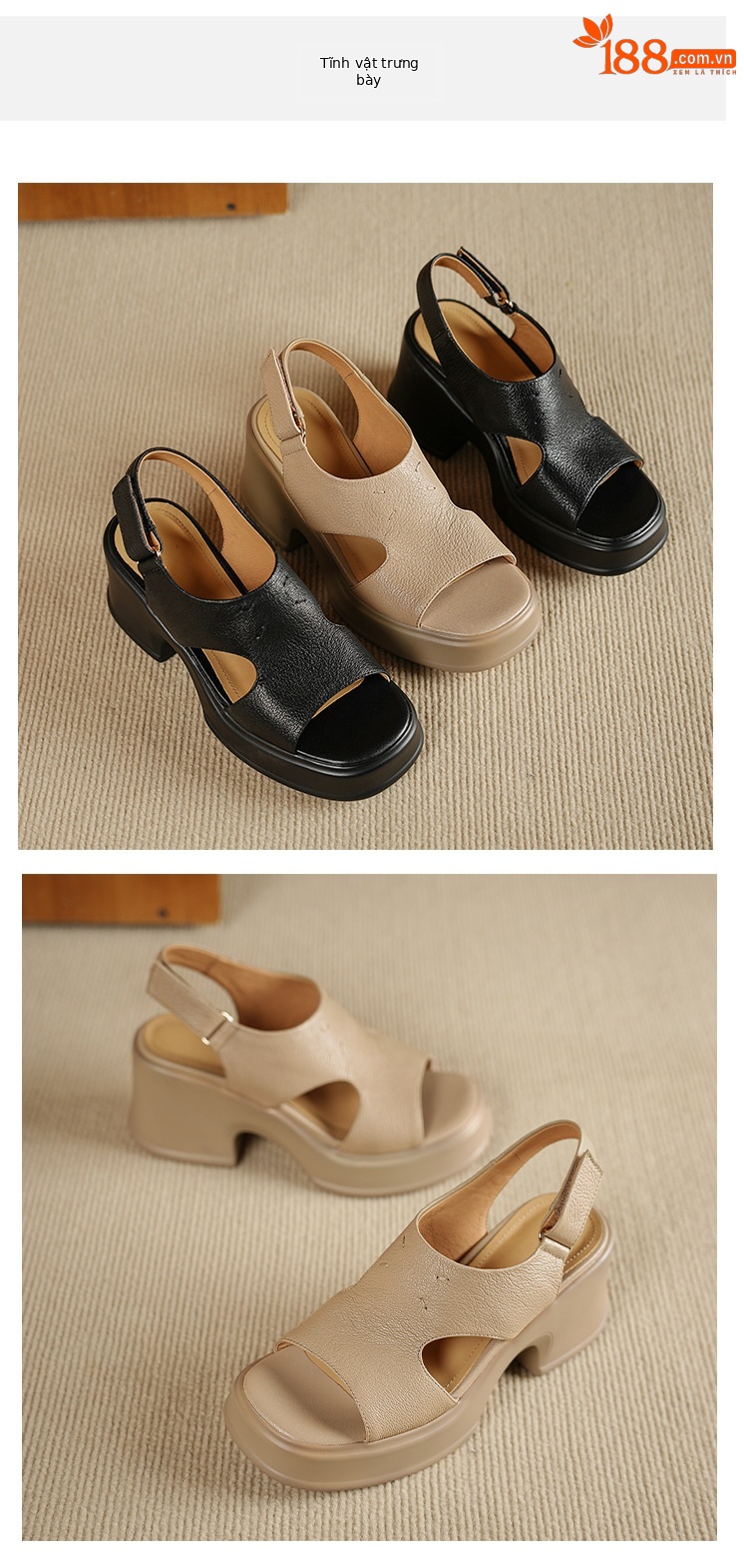 Sandal nữ đế dày gót vuông quai ngang khóa một dây phong cách La Mã — đen chi tiết 9