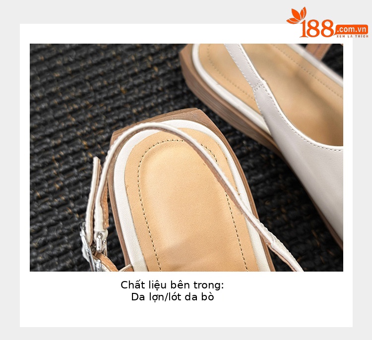 Dép sandal nữ quai ngang da bò hở mũi đế bằng kiểu La Mã — đen chi tiết 6