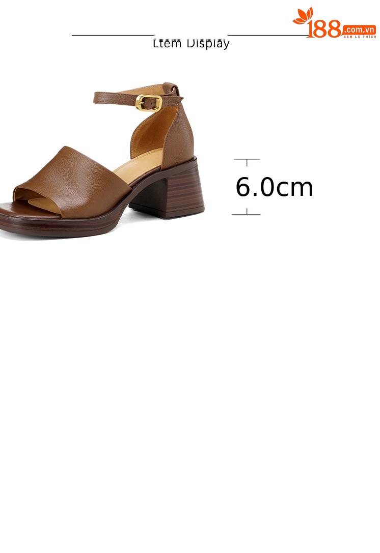 Sandal cao gót nữ hở mũi quai ngang khóa, da dê cao cấp, gót vuông ổn định — đen chi tiết 2