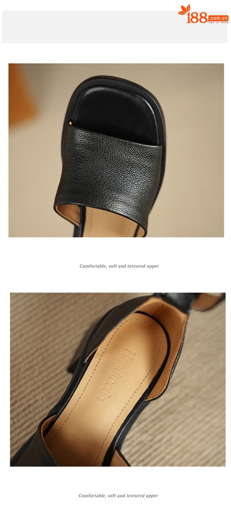 Sandal cao gót nữ hở mũi quai ngang khóa, da dê cao cấp, gót vuông ổn định — đen chi tiết 12