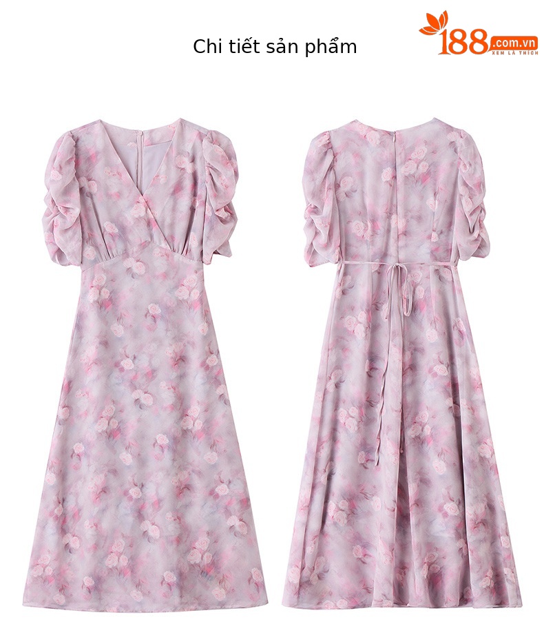 Đầm maxi nữ thắt eo in hoa phong cách mềm mại mùa hè 2025 ME5631 — hoa xanh, hoa hồng tím chi tiết 28