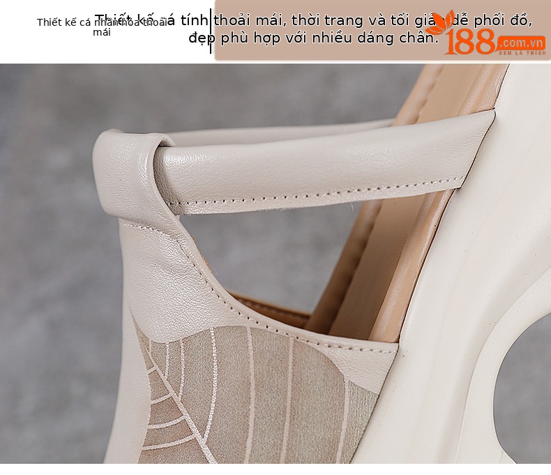 Dép sandal nữ quai chữ V đế dày da bò thật — Màu trắng be chi tiết 5