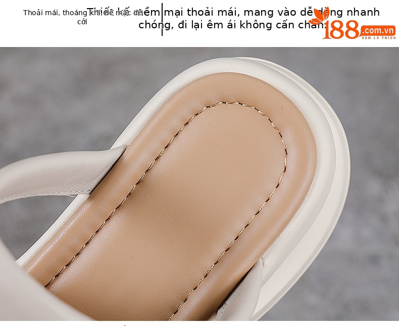 Dép sandal nữ quai chữ V đế dày da bò thật — Màu trắng be chi tiết 6