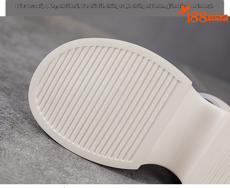 Dép sandal nữ quai chữ V đế dày da bò thật — Màu trắng be chi tiết 7
